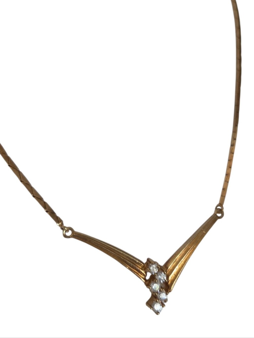 vintage gold tone chevron v necklace rhinestone made in korea